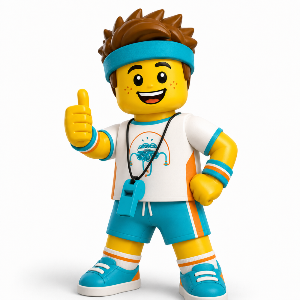 Vrolijke begeleider in Lego-stijl